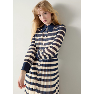 LK Bennett Tallis Spring Navy Cream Placement Stripe Dress